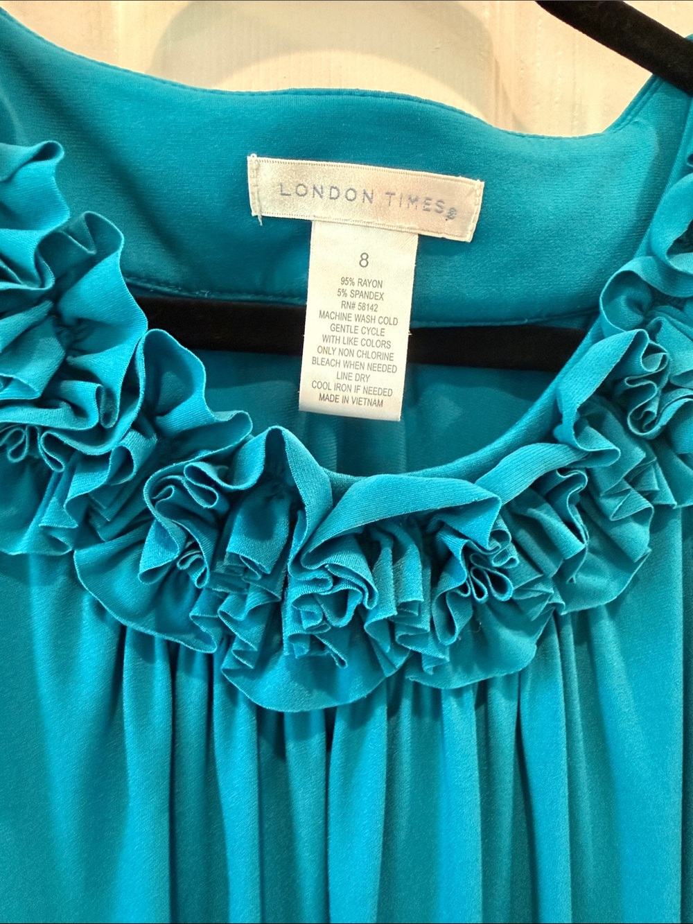 London Times Teal Ruffled-Neck Sleeveless Mini Dress - Picture 3 of 9